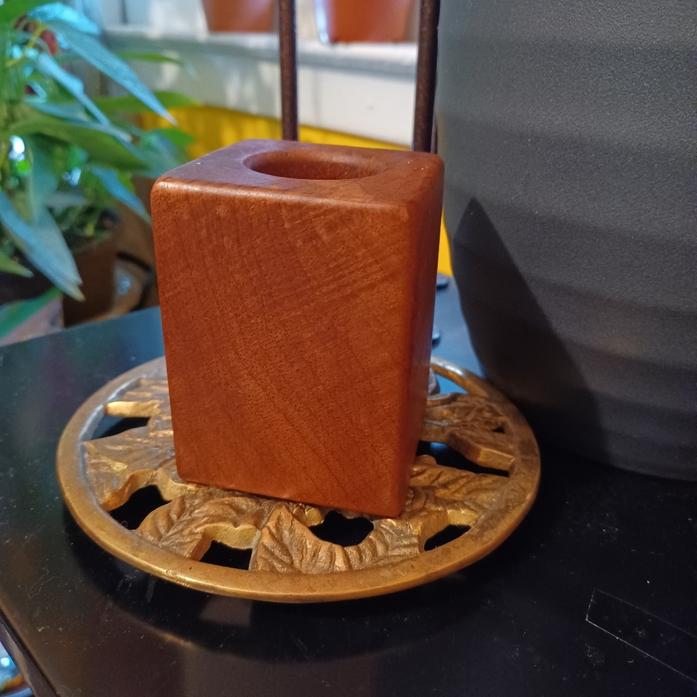 Unique Vintage Square Wood Candle Holder